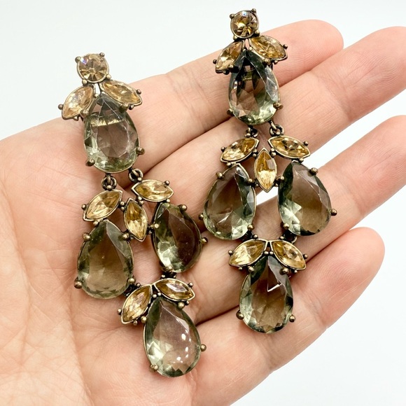 Vintage J. Crew Large Long Clear Rhinestone Crystal Dangle Earrings - Picture 1 of 6